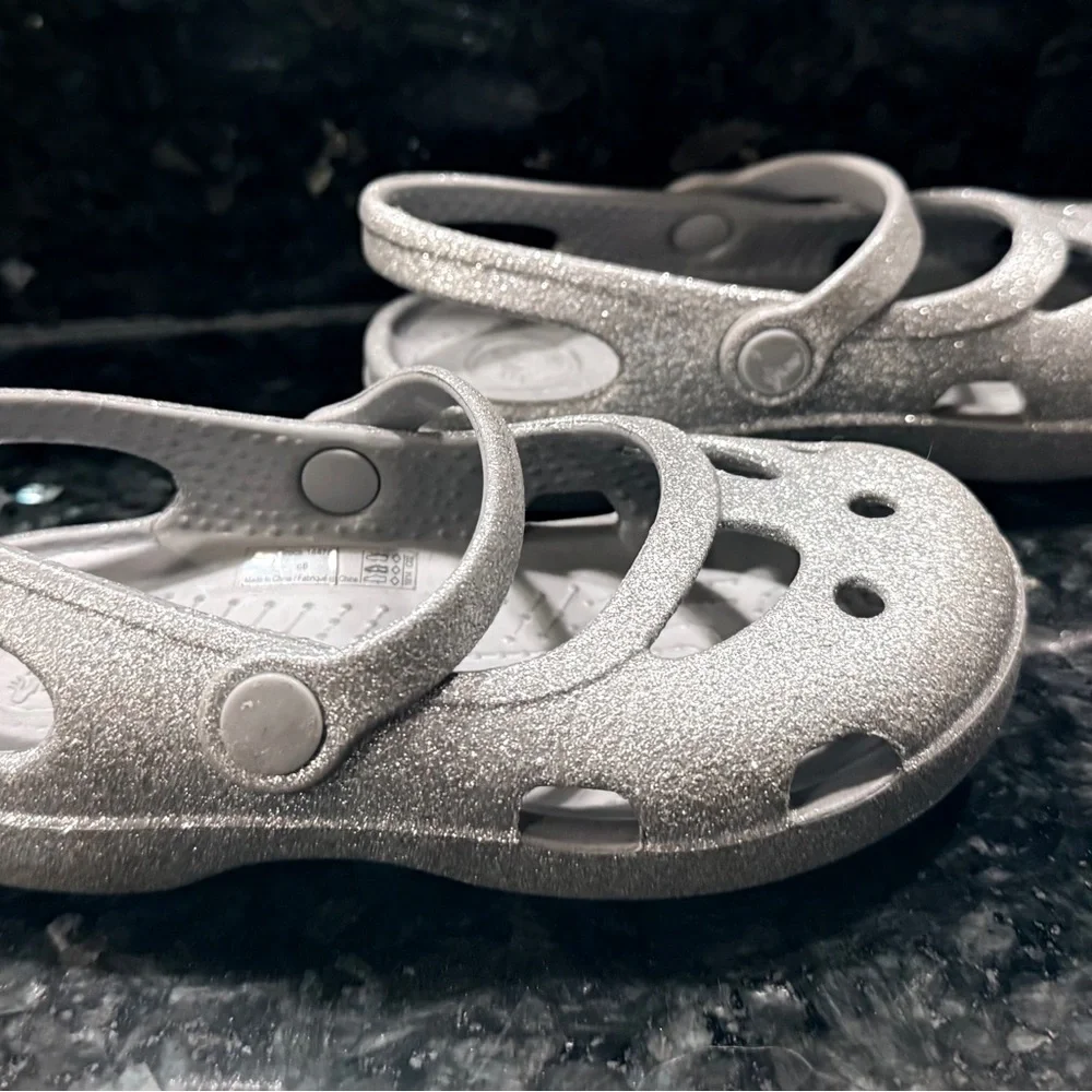 CROCS Kids Sparkly Silver Water Shoes